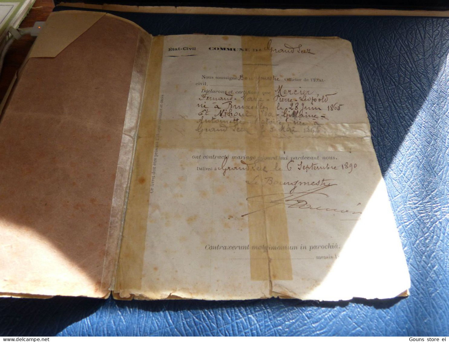 CB22LV38  Livret Mariage Grand Leez Familles Mercier Nihoul 1890 - Dokumente