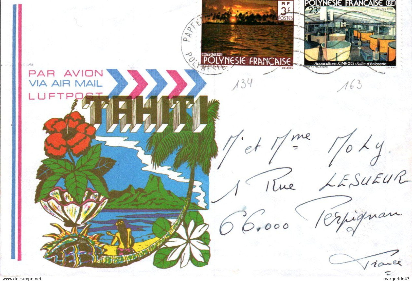 POLYNESIE AFFRANCHISSEMENT COMPOSE SUR LETTRE POUR LA FRANCE 1981 - Storia Postale