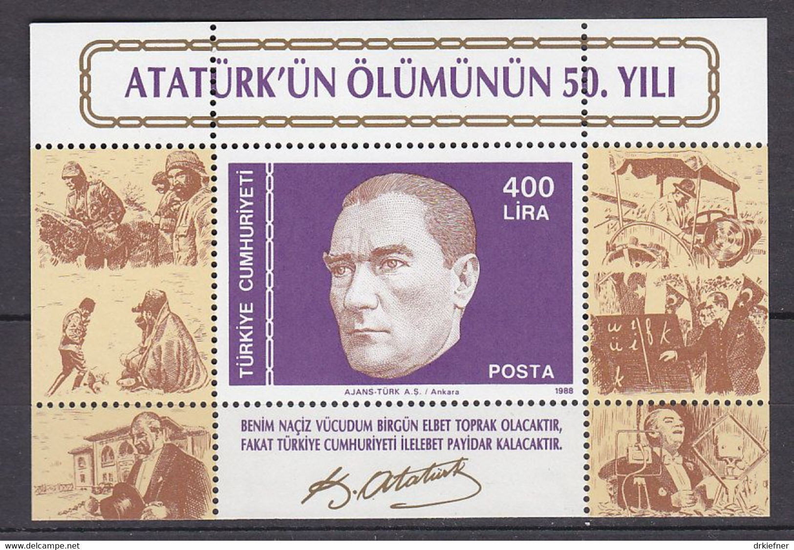 TÜRKEI, Block 27, Postfrisch **, 50. Todestag Von Kemal Atatürk 1988 - Blokken & Velletjes