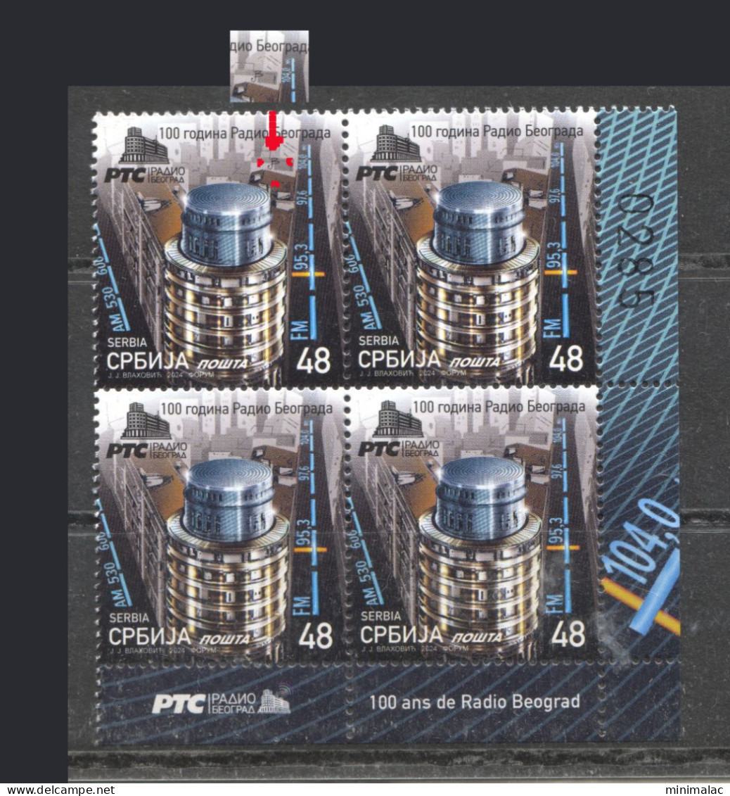 Serbia 2024. 100 Years Of Radio Beograd, Block Of 4 With Engraver, MNH - Servië