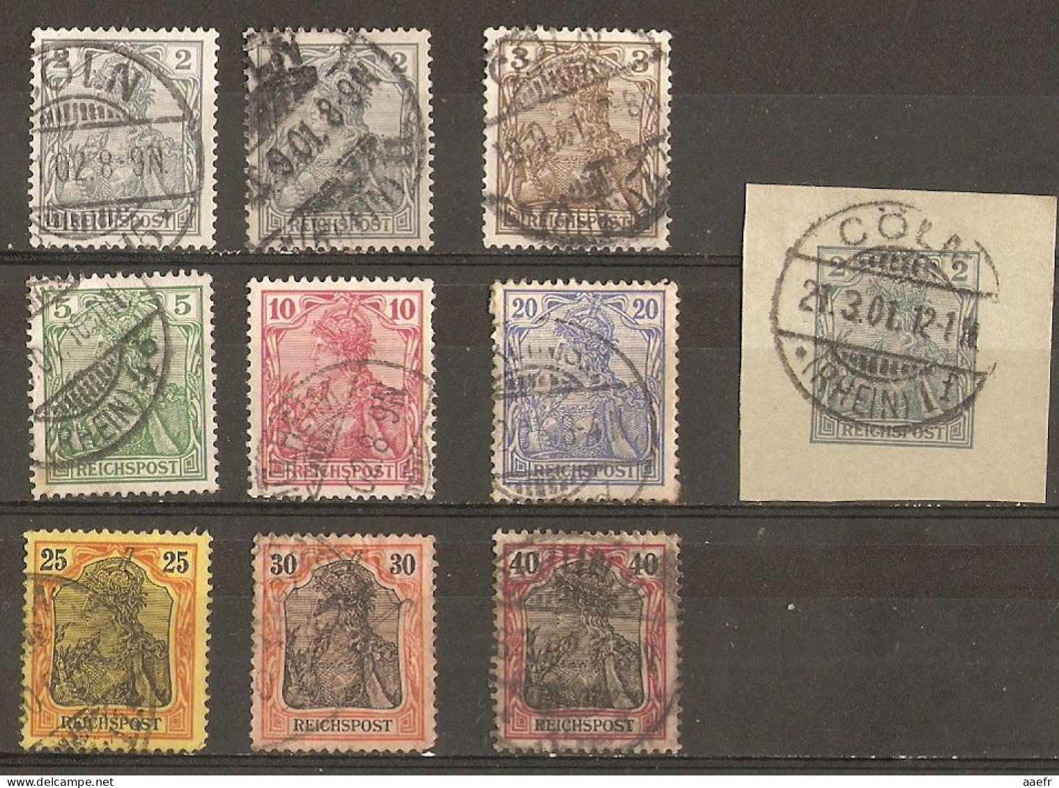 Allemagne 1900 - Germania - Petit Lot De 9 + 1 Fragment D'entier Postal - Légende Reichspost - 51/58 - Used Stamps