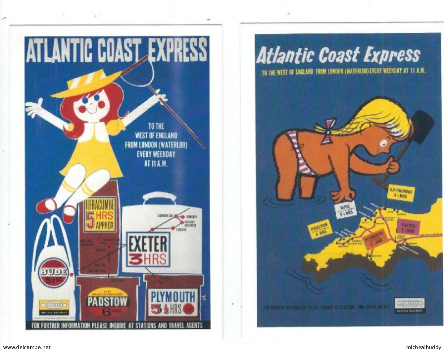 2 POSTCARDS UK RAIL ADVERTISING ATLANTIC COAST EXPRESS - Equipment