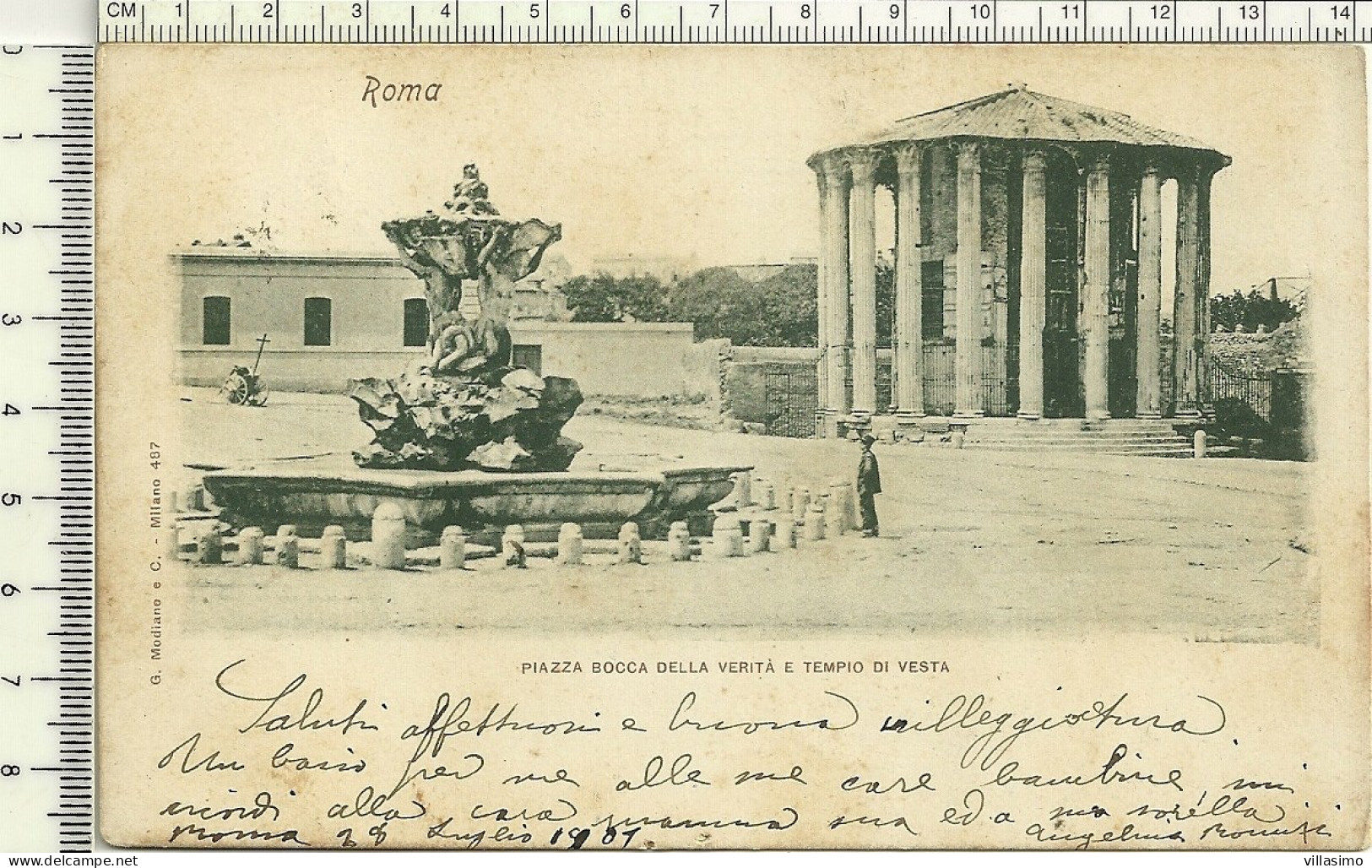 ROMA - PIAZZA BOCCA DELLA VERITÀ E TEMPIO DI VESTA - ANIMATA - F.P. VG. 1901 - Piazze