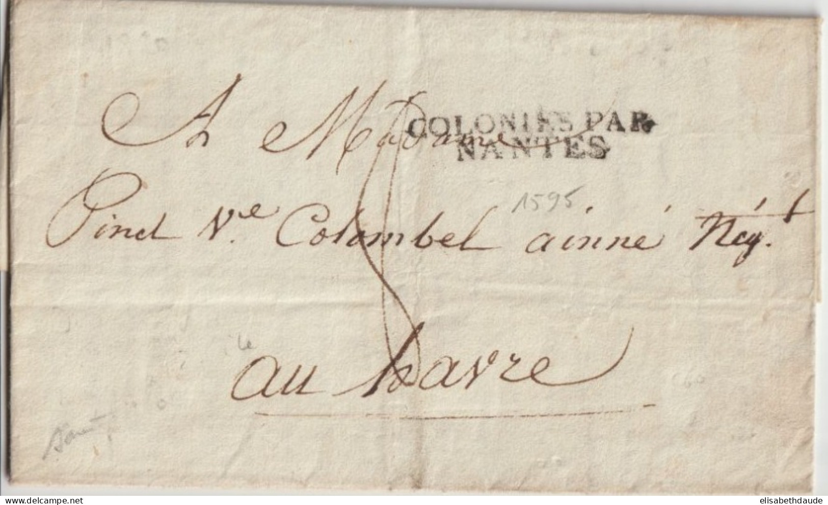 1819 - ENTREE MARITIME COLONIES PAR NANTES SUP ! - LETTRE De DARUN (CAROLINE DU SUD) ! => LE HAVRE - Schiffspost