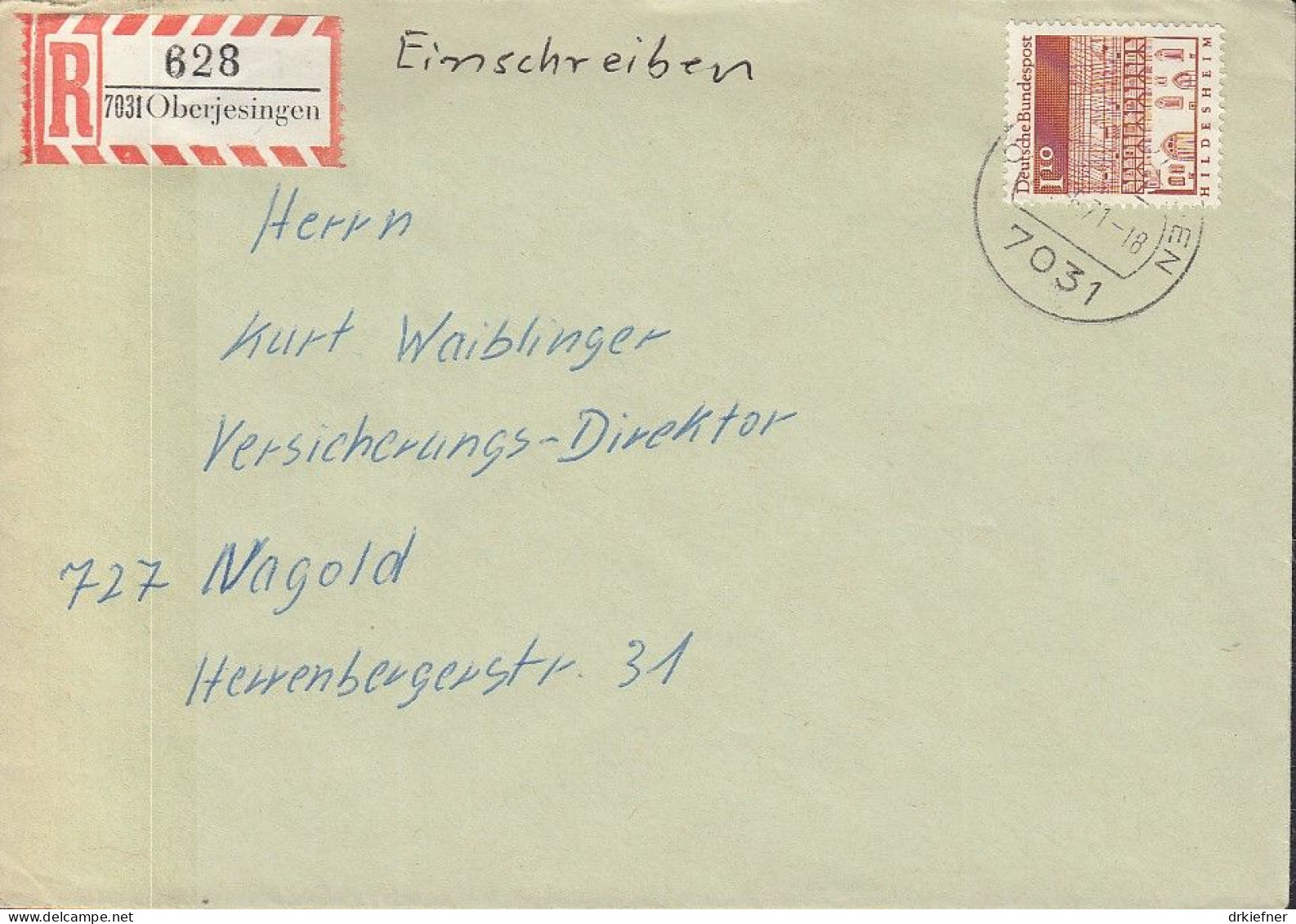BRD  501 EF, Auf R-Brief, Gestempelt: Oberjesingen 7.4.1967 - Brieven En Documenten
