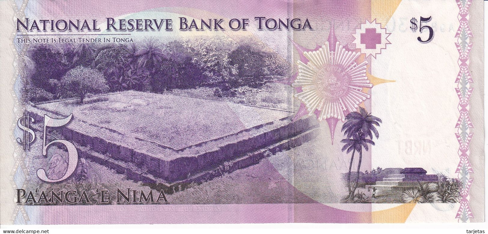 BILLETE DE TONGA DE 5 PA'ANGA DEL AÑO 2013 SIN CIRCULAR (UNC) (BANKNOTE) - Tonga