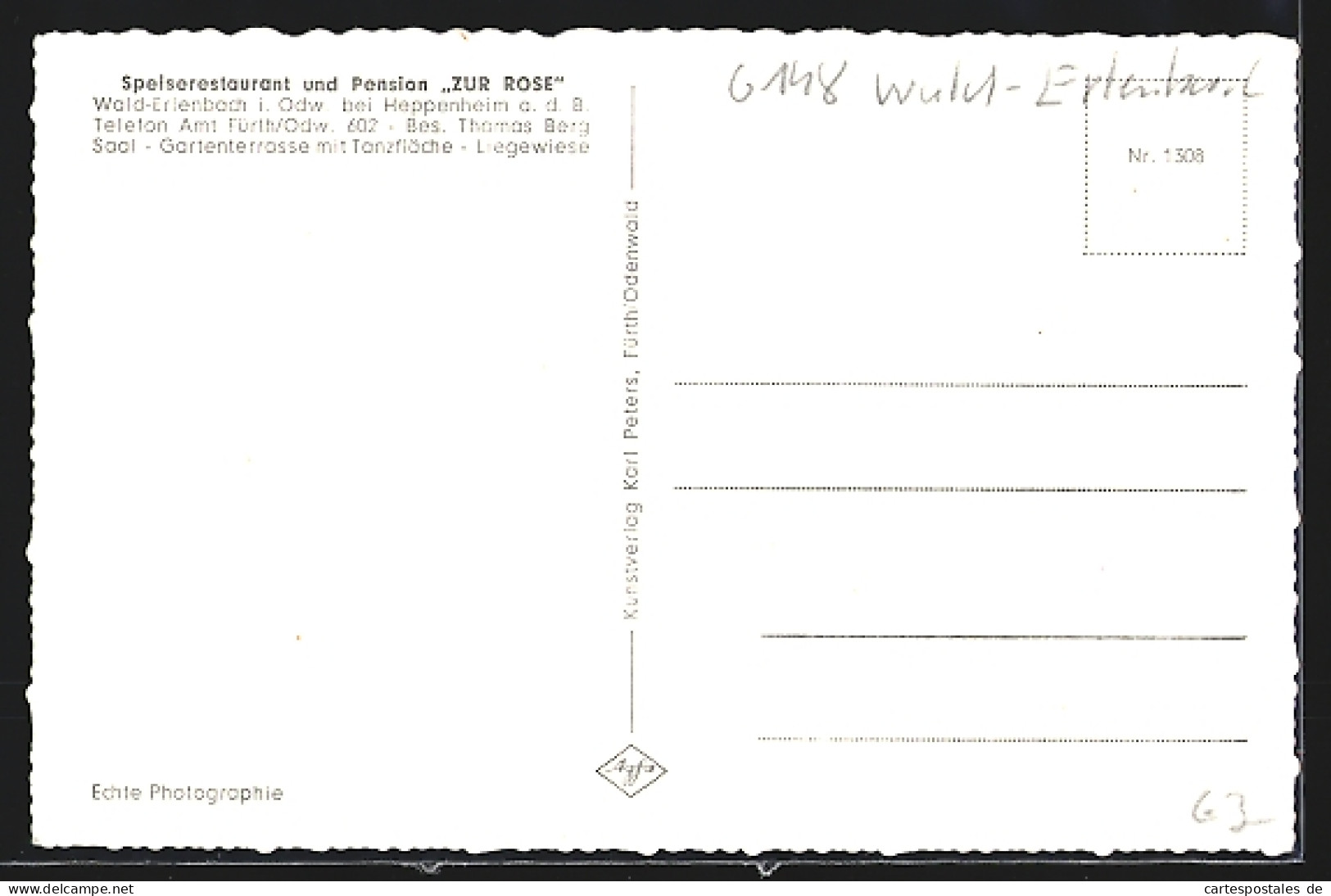 AK Wald-Erlenbach I. Odw., Speiserestaurant Und Pension Zur Rose, Bes. Thomas Berg  - Other & Unclassified