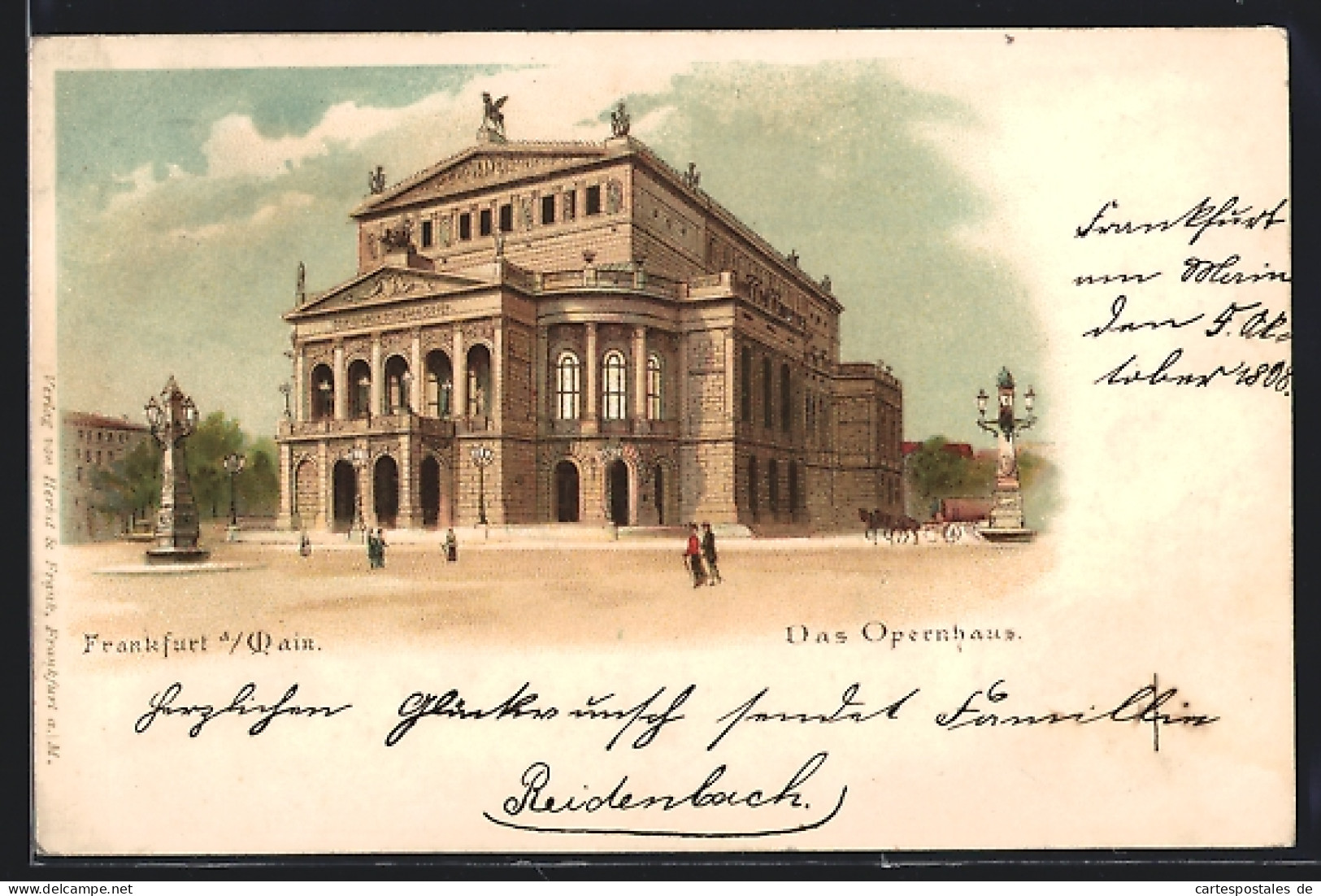 Lithographie Frankfurt A./Main, Das Opernhaus Mit Kutsche  - Frankfurt A. Main