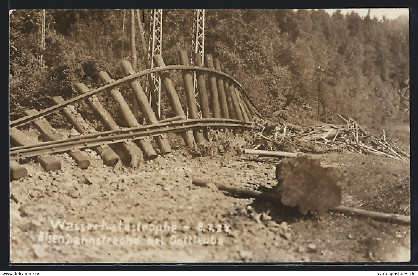 AK Gottleuba, Eisenbahnstrecke Liegt Brach, Wasserkatastrophe Von 1927  - Inundaciones