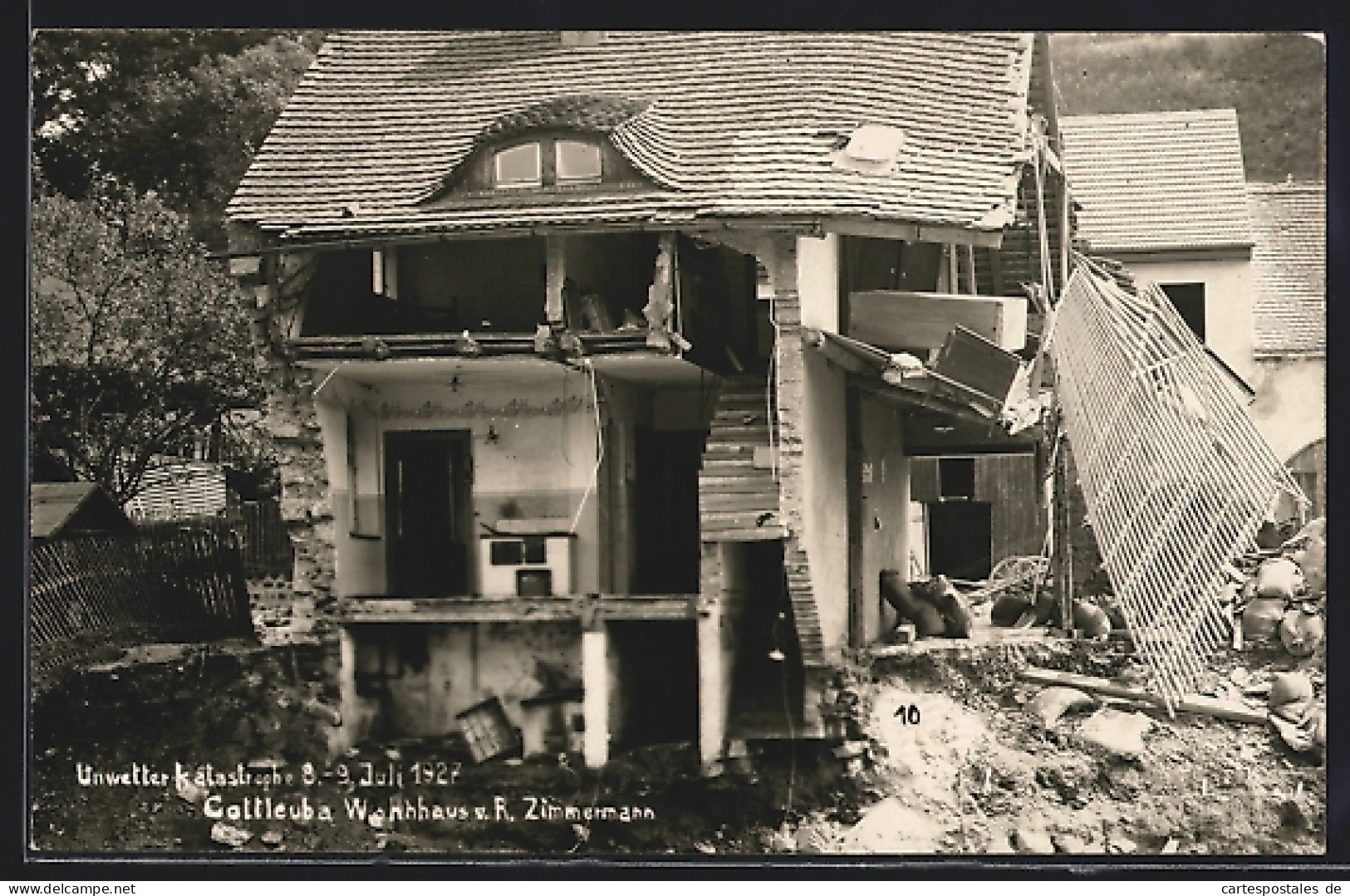 AK Gottleuba, Wohnhaus Von R. Zimmermann Ist Eingestürzt, Unwetterkatastrophe Von 1927  - Floods