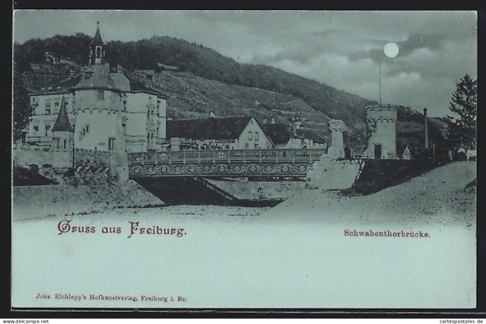 AK Freiburg / Breisgau, Schwabenthorbrücke Bei Nacht  - Freiburg I. Br.