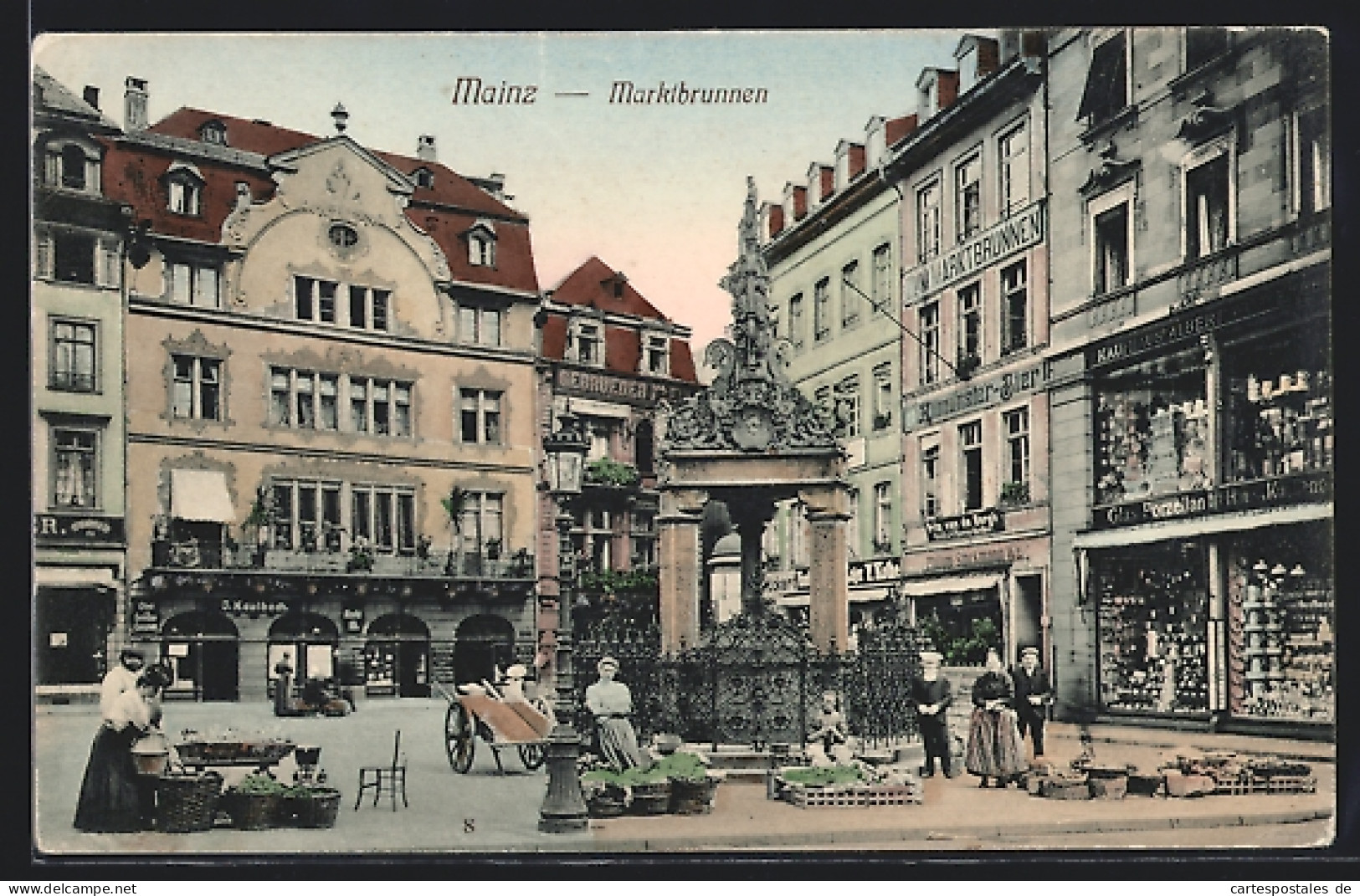 AK Mainz, Marktbrunnen Mit Geschäften  - Mainz