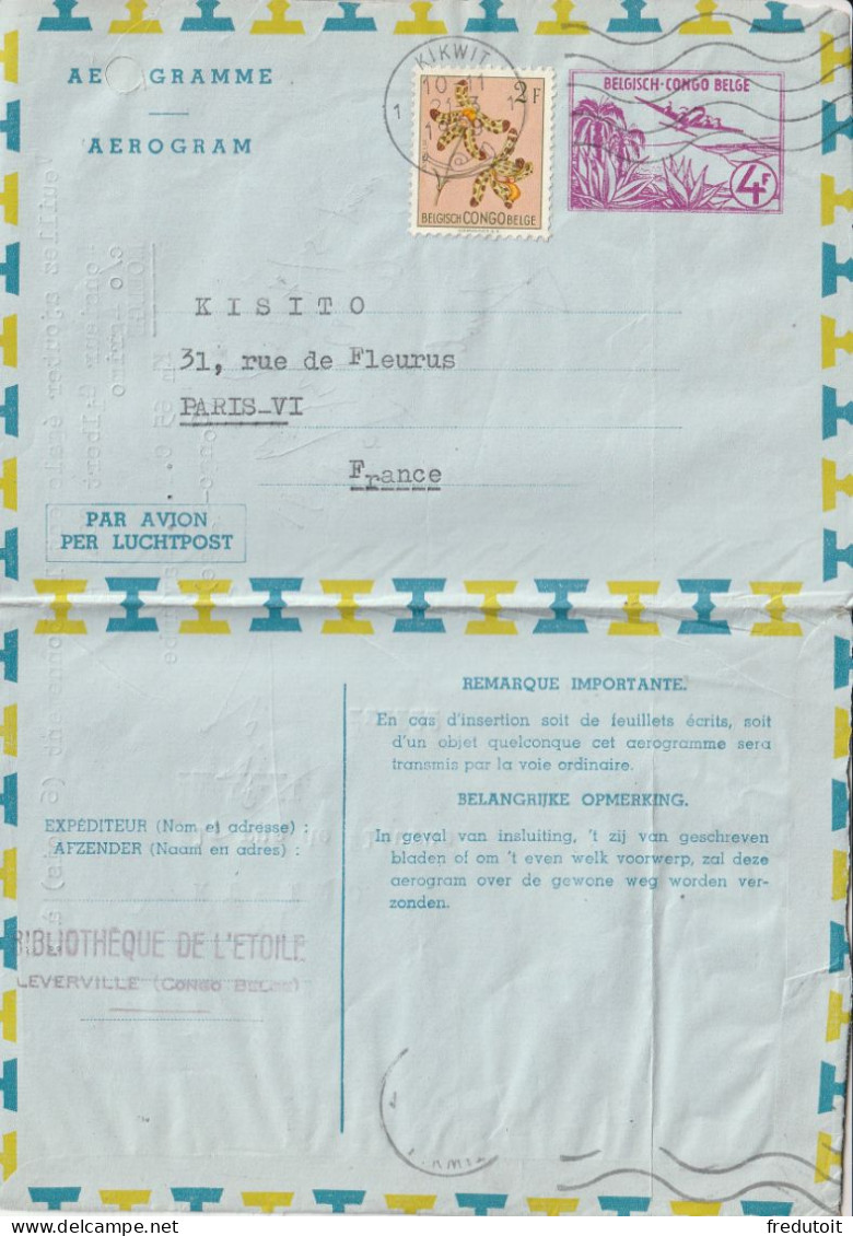 Congo Belge - Aérogramme De Kikwit Le 21/03/1959 Pour Paris - Enteros Postales