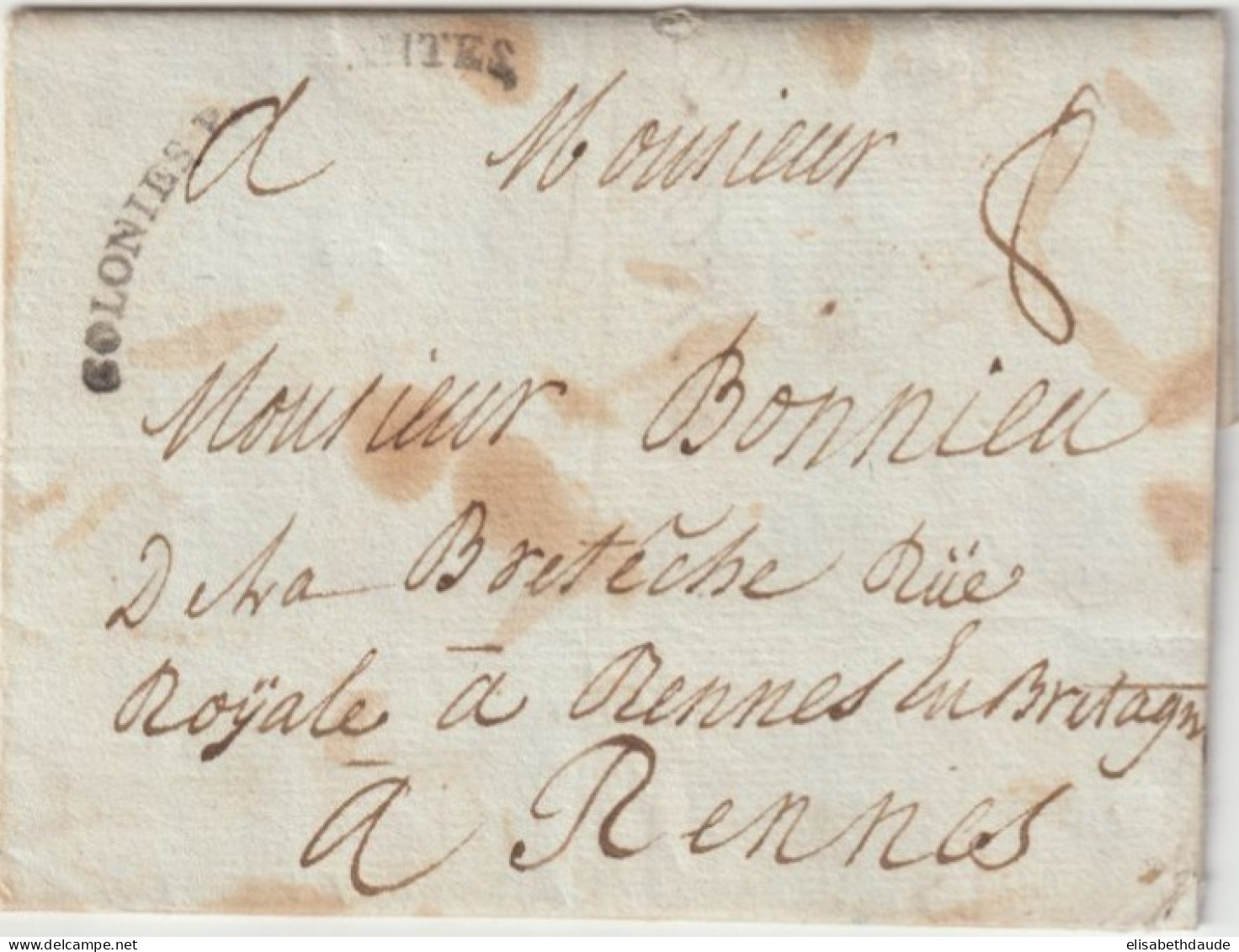 1786 - ENTREE MARITIME COLONIES PAR NANTES RARE IND 20 ! - LETTRE De LEOGANE (ST DOMINGUE / HAITI) ! => RENNES - Correo Marítimo