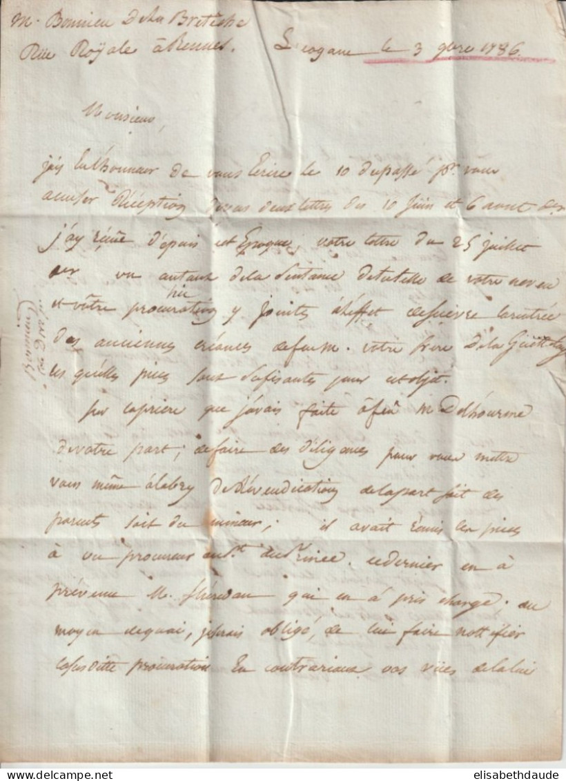 1786 - ENTREE MARITIME COLONIES PAR NANTES RARE IND 20 ! - LETTRE De LEOGANE (ST DOMINGUE / HAITI) ! => RENNES - Poste Maritime