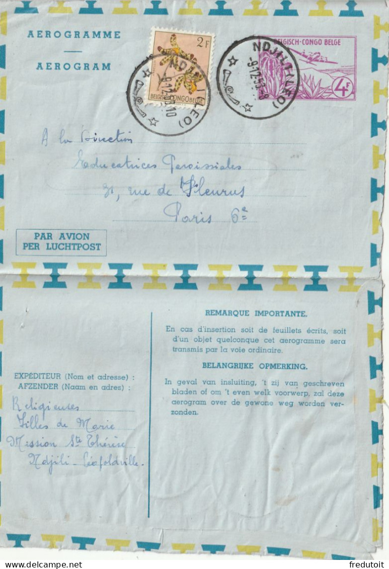 Congo Belge - Aérogramme De NDJILI Le 09/12/1958 Pour Paris - Interi Postali