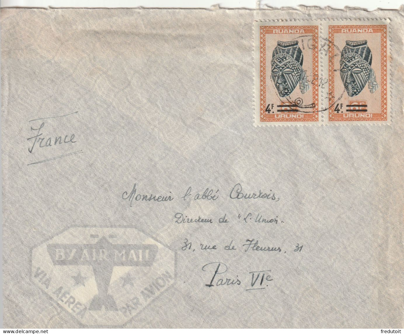 RUANDA URUNDI - LETTRE De Kigali  (1952) Pour Paris - Brieven En Documenten