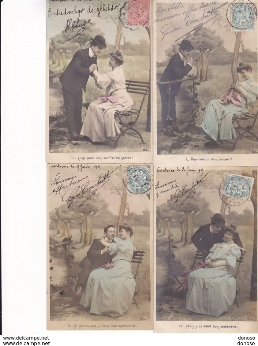 COUPLES 4 CPA Coloré  Circulé  Cachet De 1905 - Couples