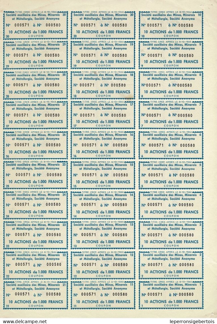 - Titre De 1966 - Société Auxiliaire Des Mines; Minerais Et Métallurgie - - Miniere