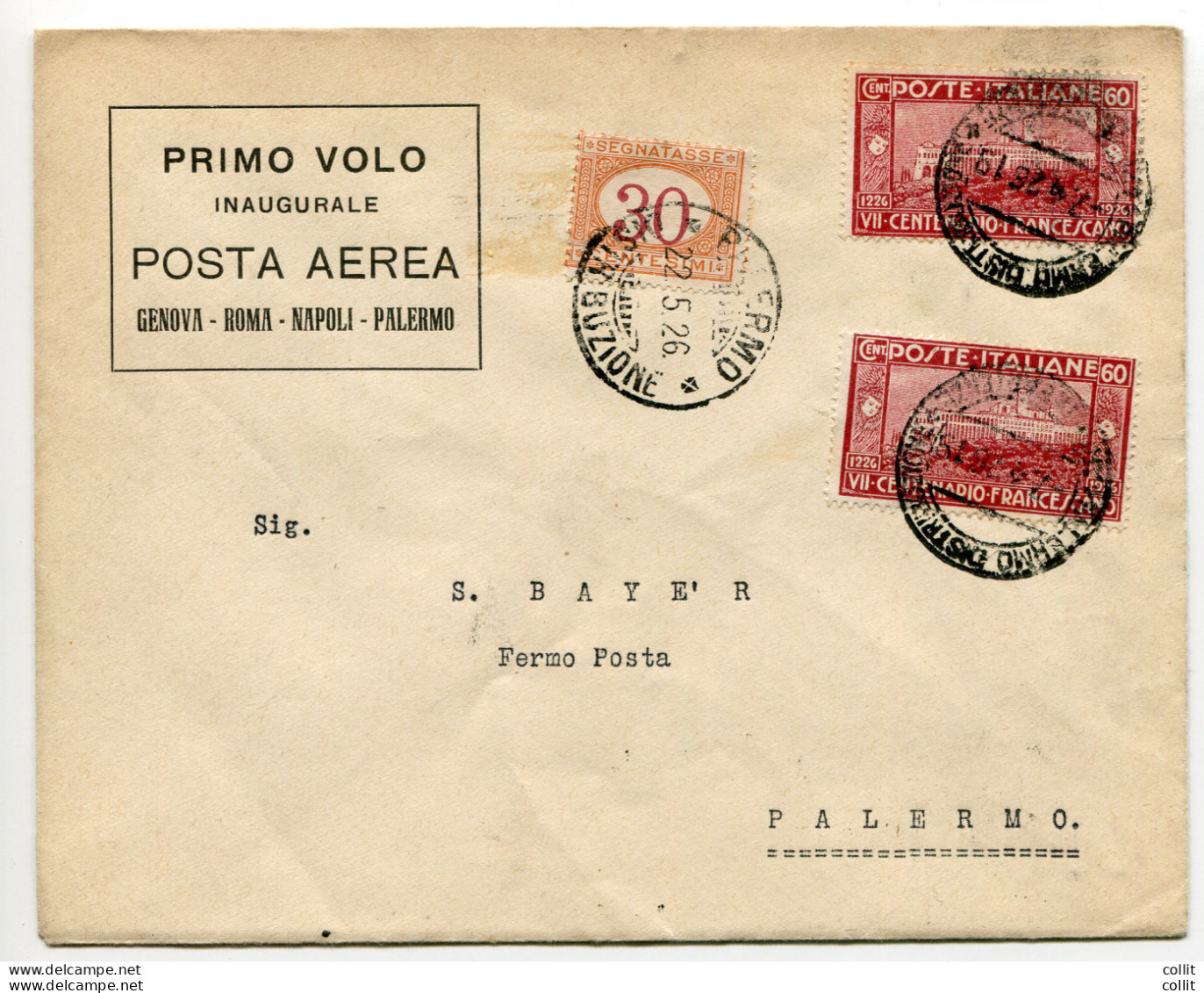 Ostia//Napoli/Palermo Del 7.4.27 - Aerogramma Per Palermo - Storia Postale (Posta Aerea)