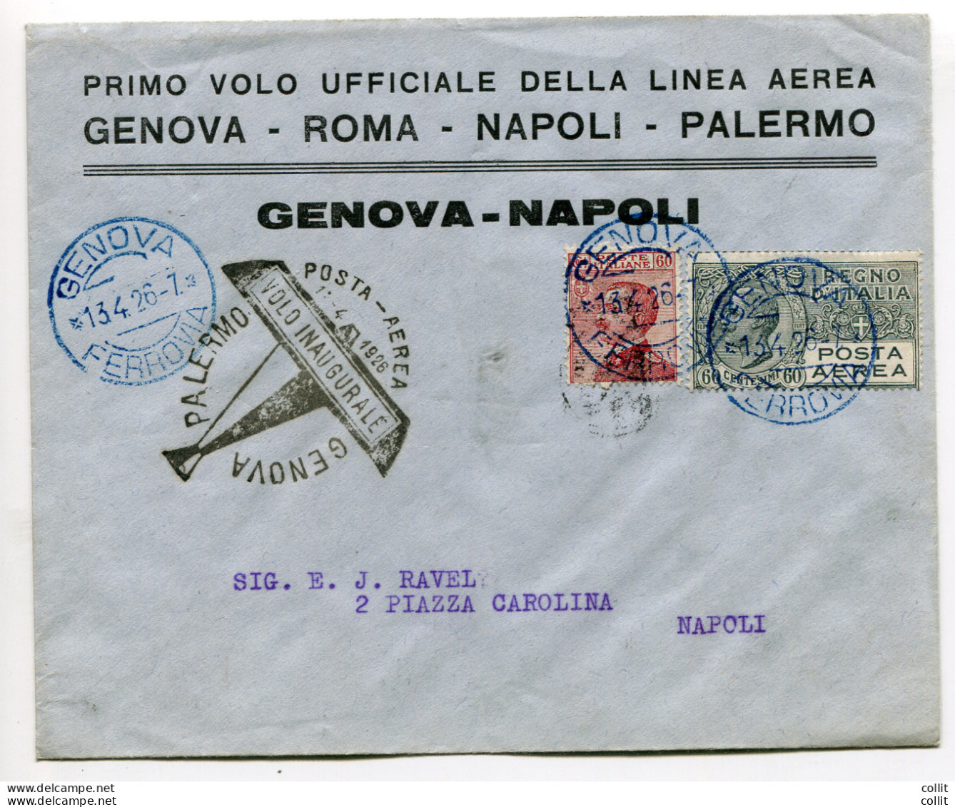 Genova/Napoli Del 13.4.26 - Aerogramma Per Palermo - Storia Postale (Posta Aerea)