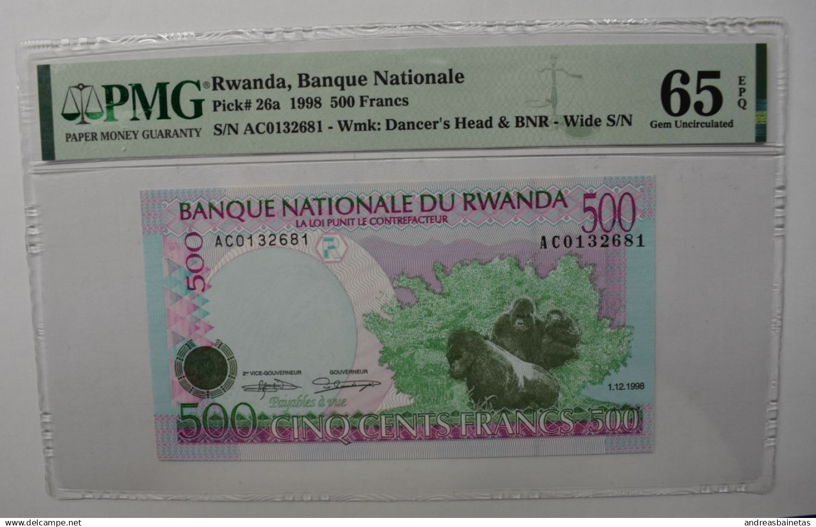 Banknotes RWANDA: 500 Francs 1.12.1998  PMG 65 - Yougoslavie