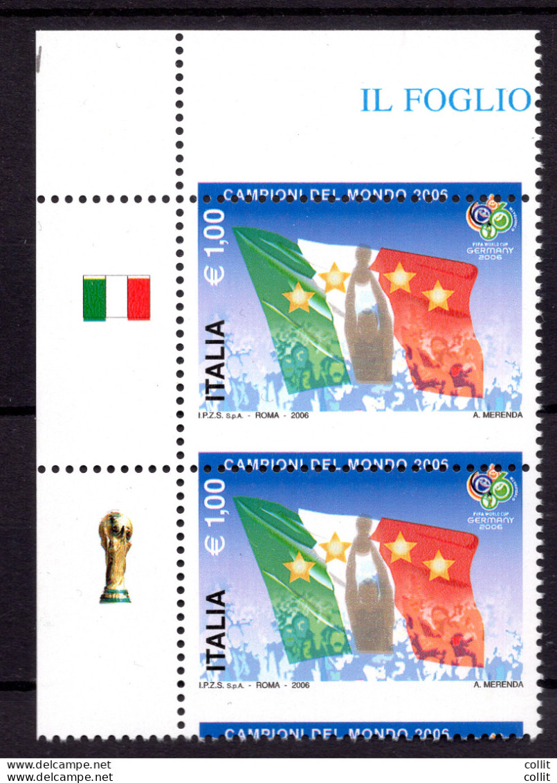 Calcio - Italia Campione 2006 - Coppia Adf Varietà Dentellatura Spostata - Variétés Et Curiosités