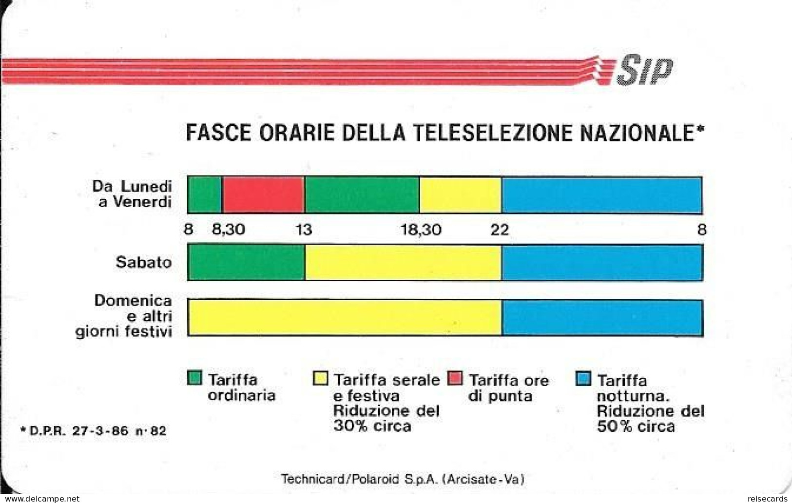 Italy: Telecom Italia SIP - Fasce Orarie Della Teleselezione Nazionale. Watermarks - Publiques Publicitaires