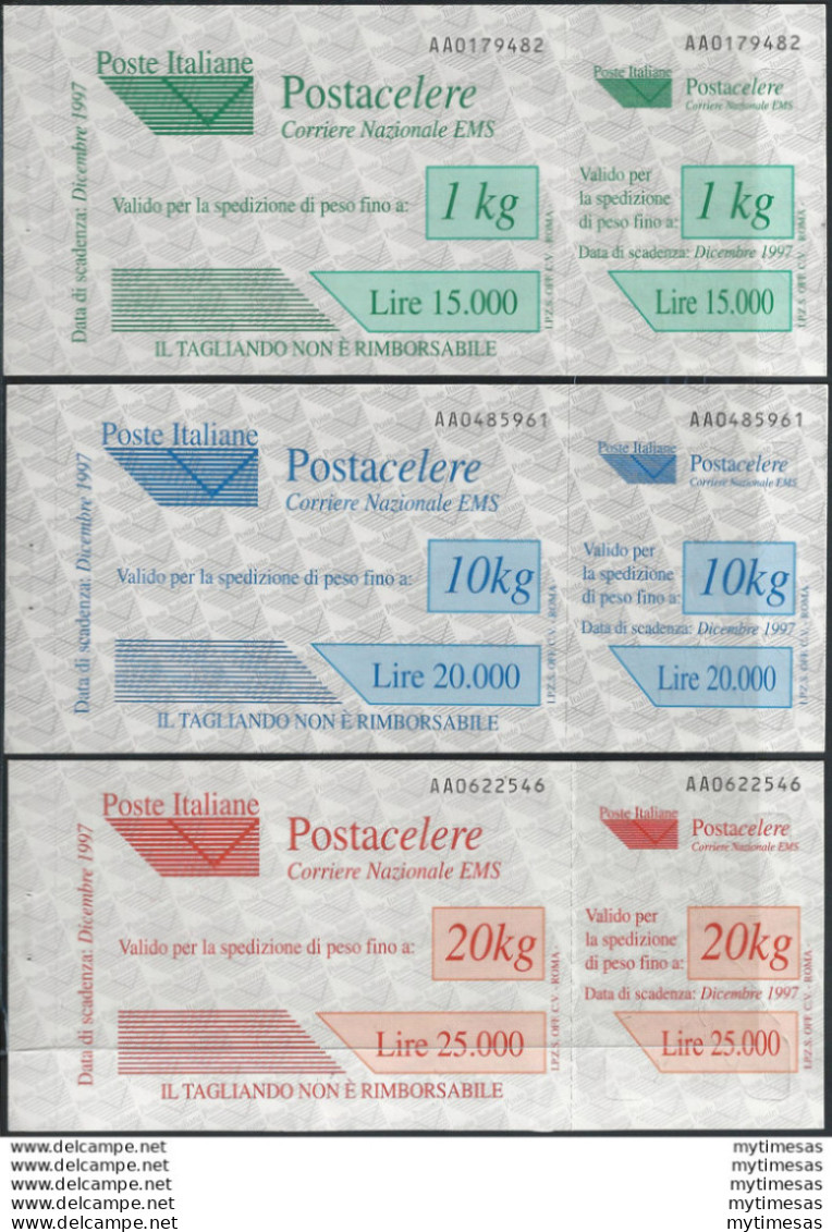 1997 Italia Postacelere 3v. MNH Sass. N. 1/3 - Otros & Sin Clasificación