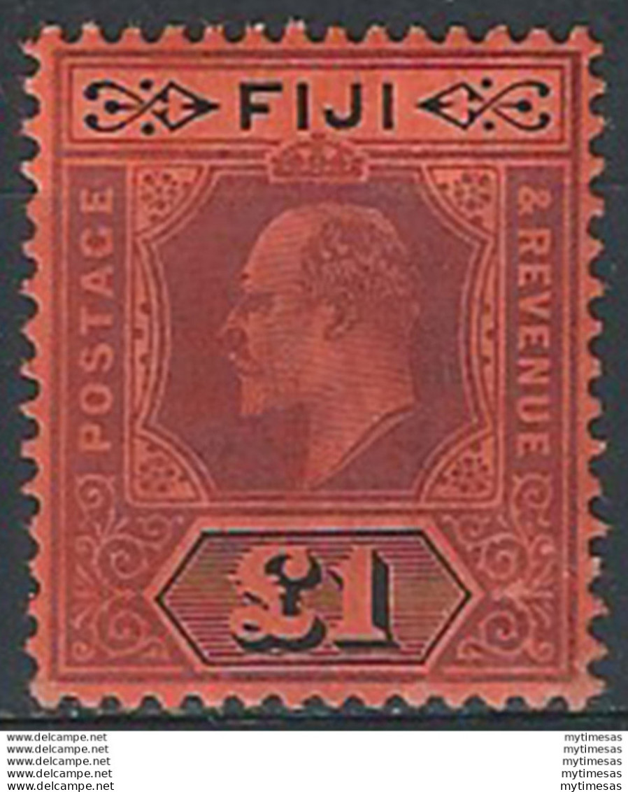 1912 Fiji Edoardo VII £1 Purple And Black-red MNH SG N. 124 - Autres & Non Classés
