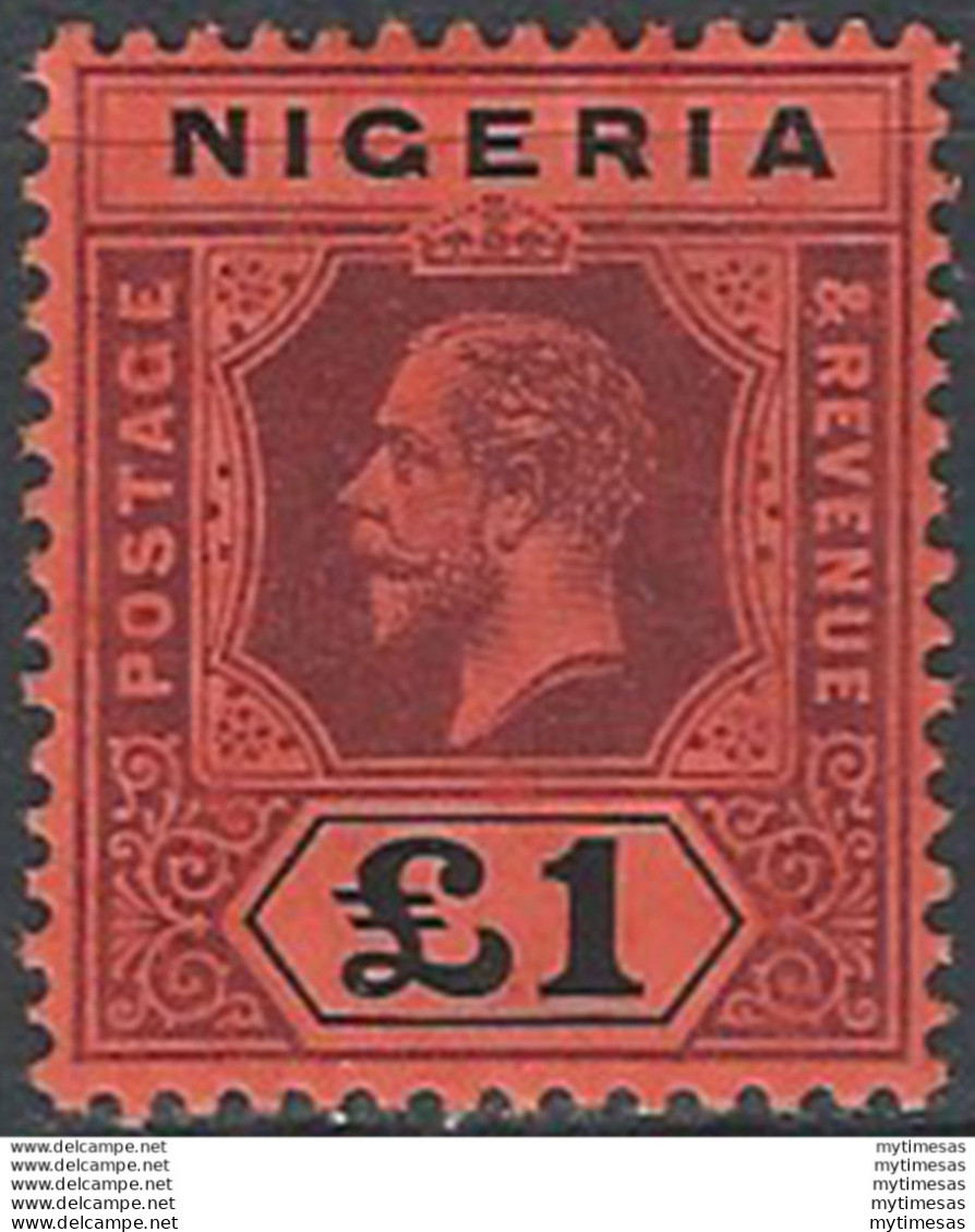 1914-29 Nigeria Giorgio V £ 1 Purple And Black/red MNH SG N. 12 - Andere & Zonder Classificatie