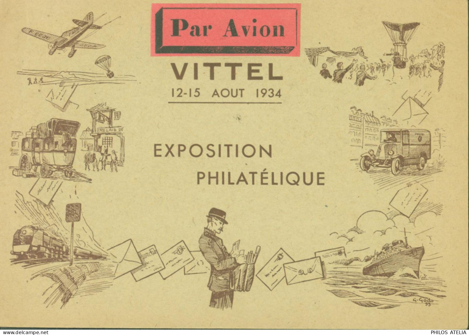 Entier Paix Laurens 40c Par Avion Exposition Philatélique Vittel Aout 1934 - Standard Postcards & Stamped On Demand (before 1995)