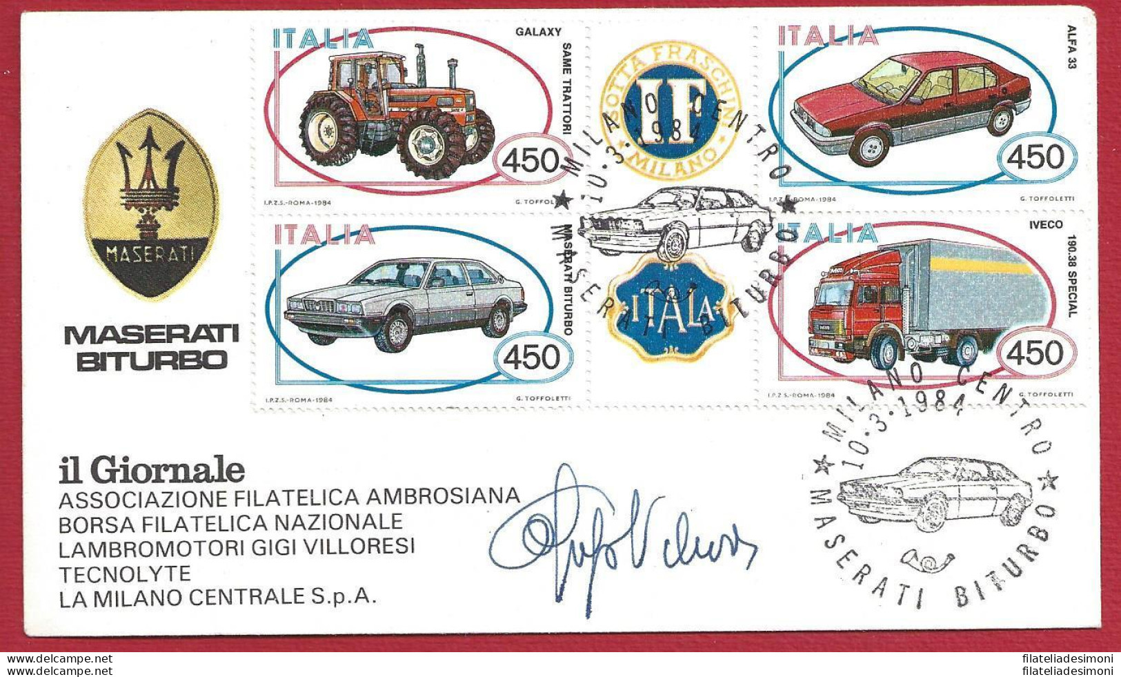 1984 Italia - REPUBBLICA, Gigi Villoresi, N° 1666/1669 , Blocco Di 4 Con Append - FDC