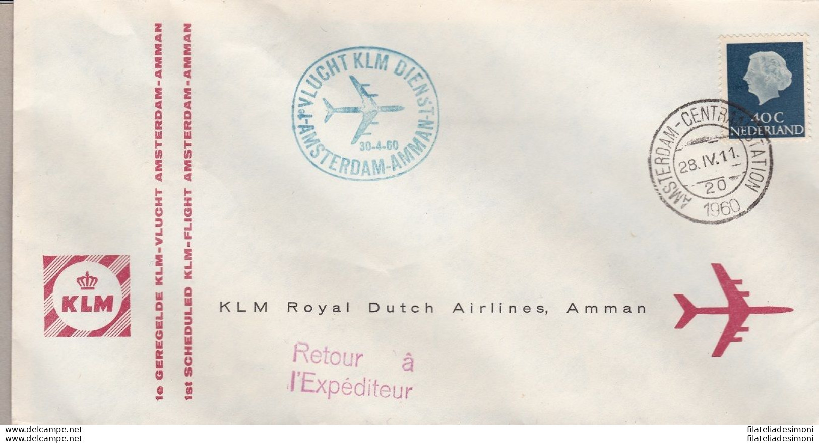 1960 OLANDA/NEDERLAND - KLM FIRST FLIGHT AMSTERDAM-AMMAN - Europe