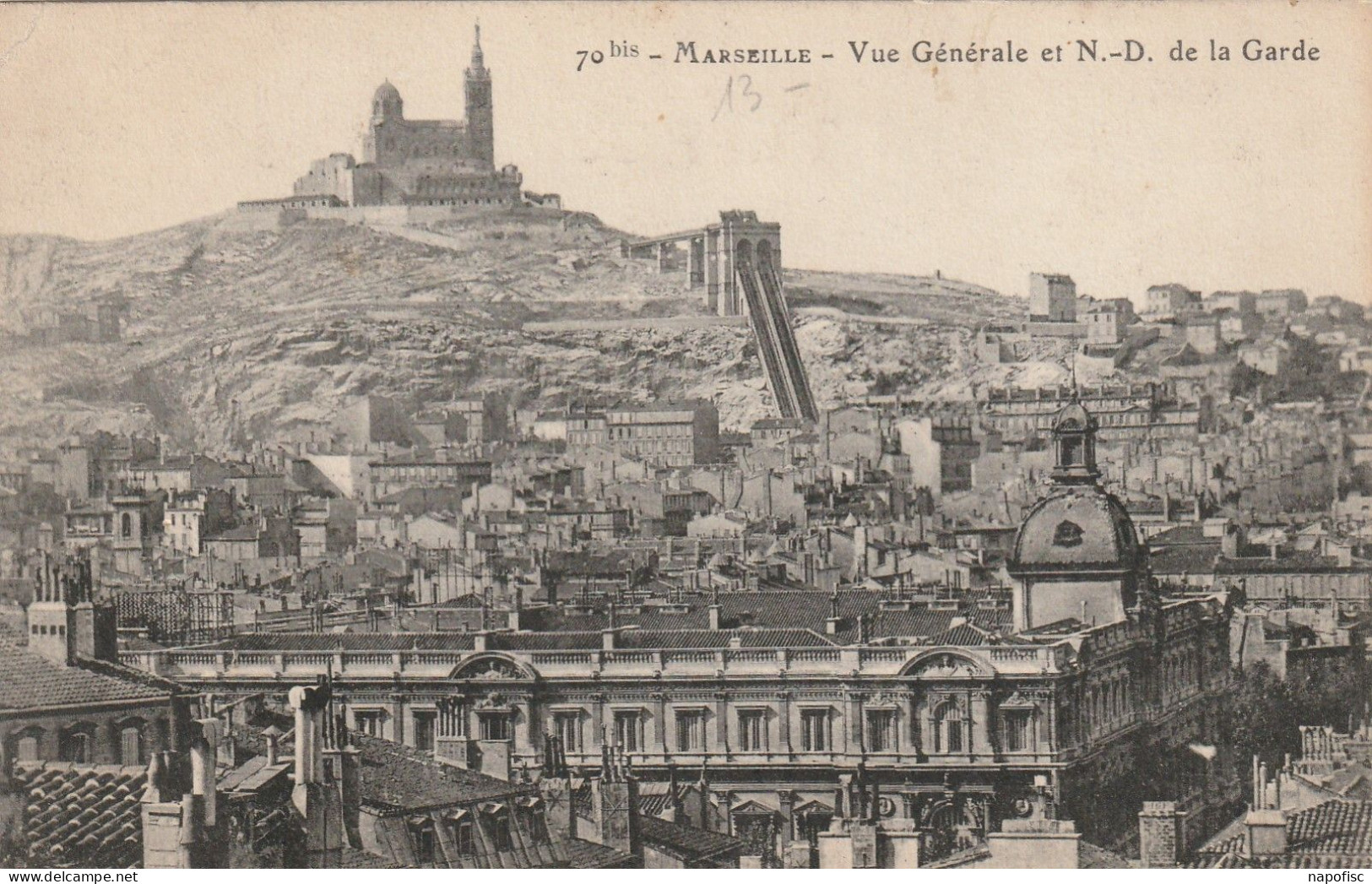 13-Marseille Vue Générale Et Notre-Dame De La Garde - Notre-Dame De La Garde, Funicolare E Vergine