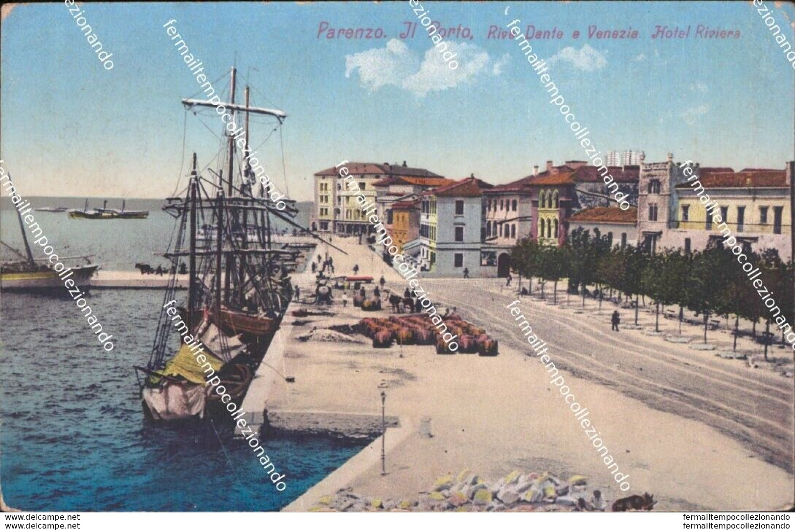 As790 Cartolina Parenzo Il Porto Riva Dante E Venezia Hotel Riviera Istria - Other & Unclassified