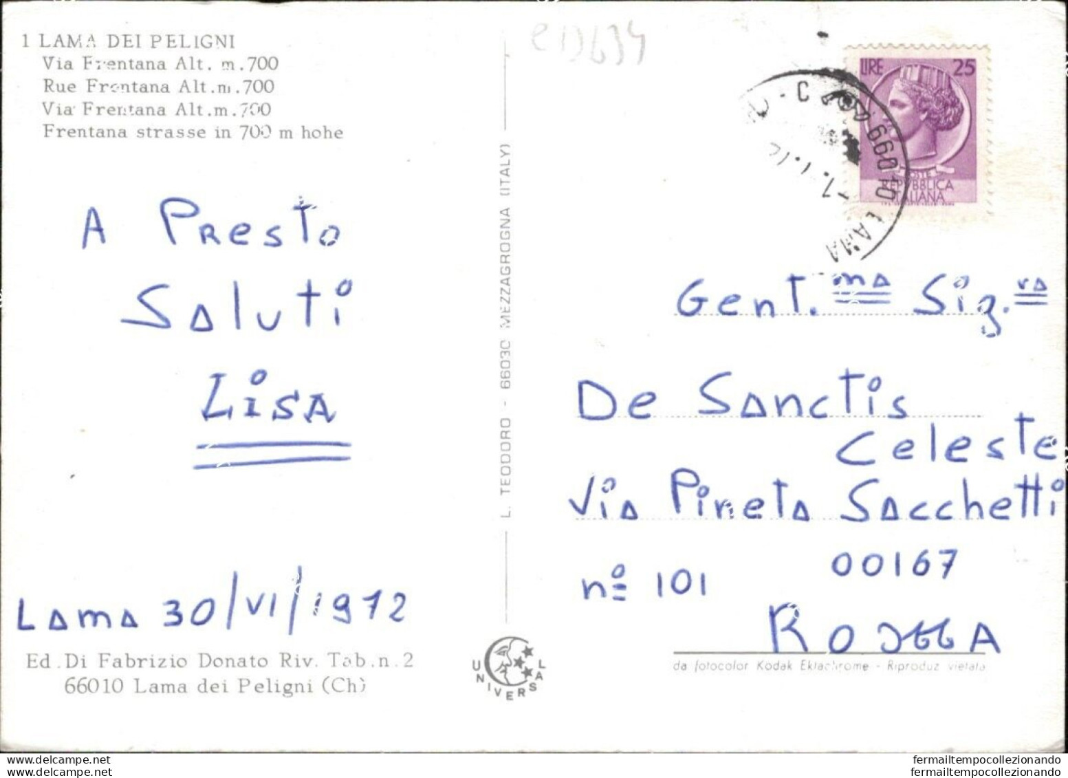 Cd634 Cartolina Lama Dei Peligni Via Frentana Bar Provincia Di Chieti Abruzzo - Chieti