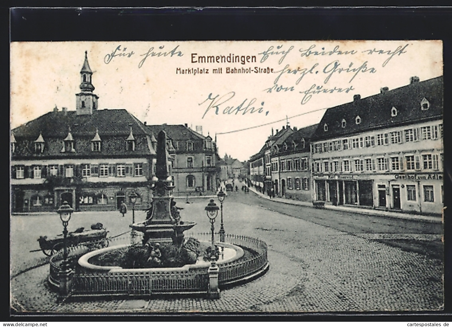 AK Emmendingen, Marktplatz Mit Bahnhofstrasse, Denkmal  - Emmendingen