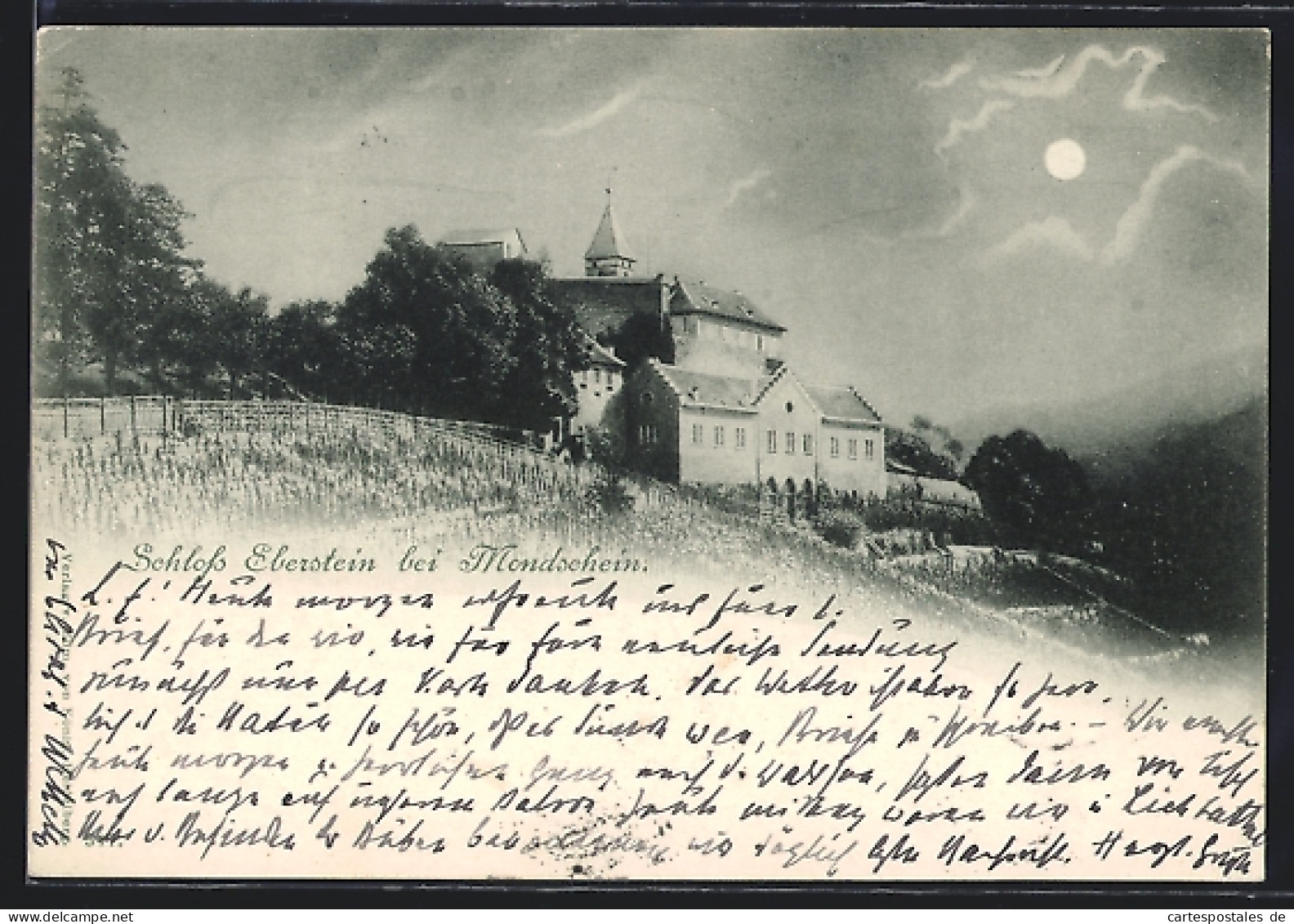AK Baden-Baden, Schloss Eberstein Im Mondschein Mit Weinberg  - Baden-Baden