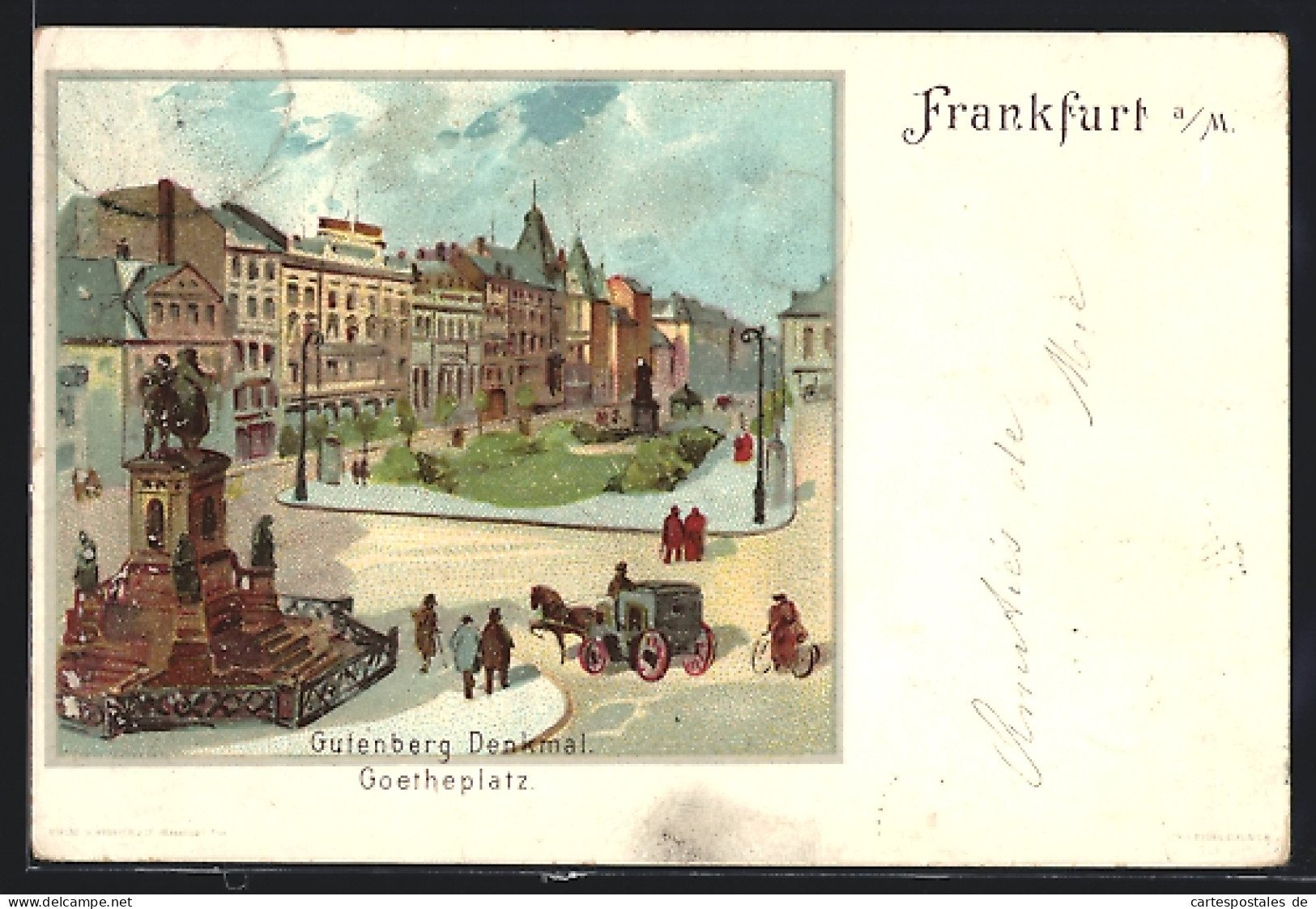 Lithographie Frankfurt /Main, Gutenberg Denkmal Am Goetheplatz  - Frankfurt A. Main