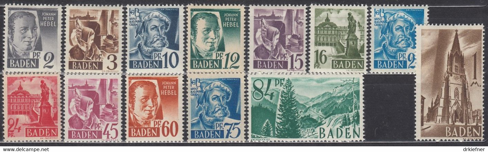 AllBes. FranzZone Baden 1-13, Postfrisch **, Persönlichkeiten Und Ansichten 1947 - Bade