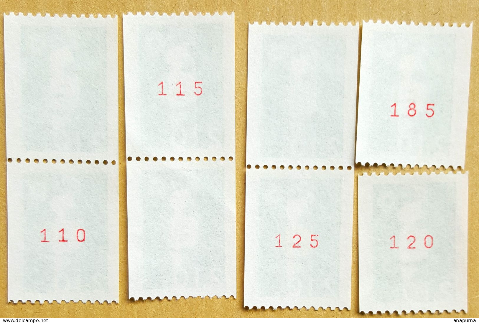 Lot 8 Timbres Roulette Briat, 5 Avec Numéro Rouge, 2627a, Marianne, Bicentenaire, 2,10F - Coil Stamps