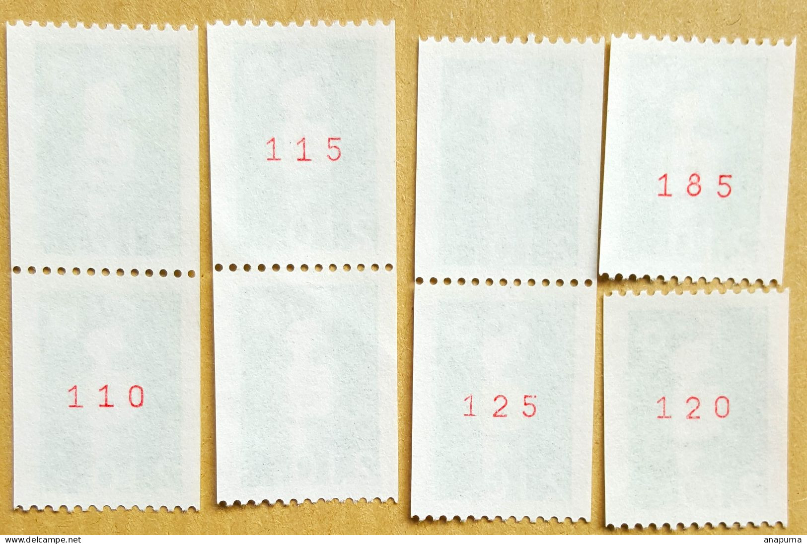 Lot 8 Timbres Roulette Briat, 5 Avec Numéro Rouge, 2627a, Marianne, Bicentenaire, 2,10F - Roulettes