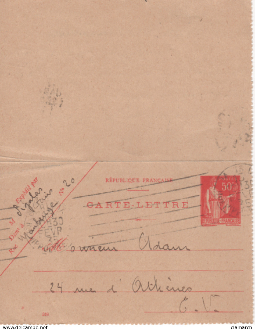 FRANCE-Entiers Postaux-Carte Lettre N° 283 CLI - Cachet De 1935 - Cartoline-lettere