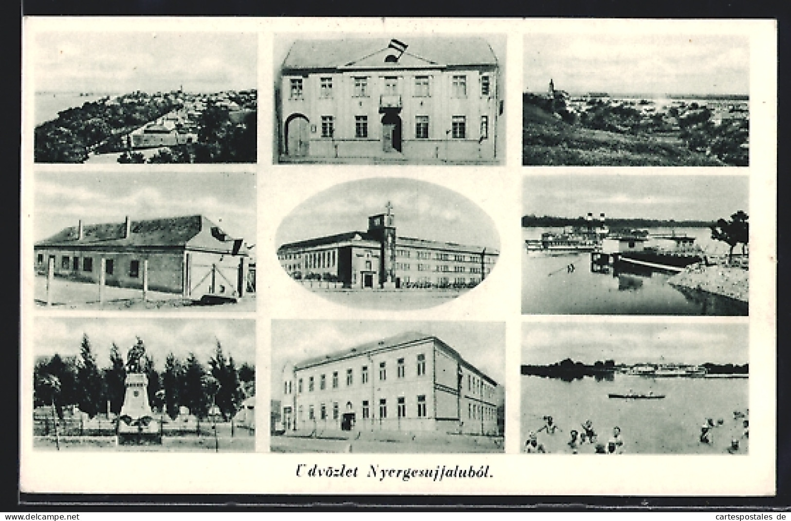 AK Nyergesujfaluból, Rathaus, Kloster, Denkmal, Dampfer  - Hungary