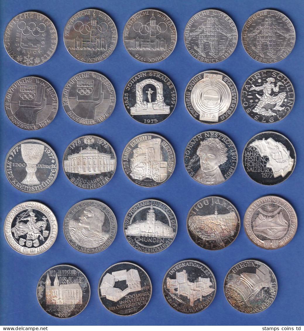 Österreich Silbermünzen 100 Schilling 1975-1979 Kpl. Sammlung 24 Münzen  - Oesterreich