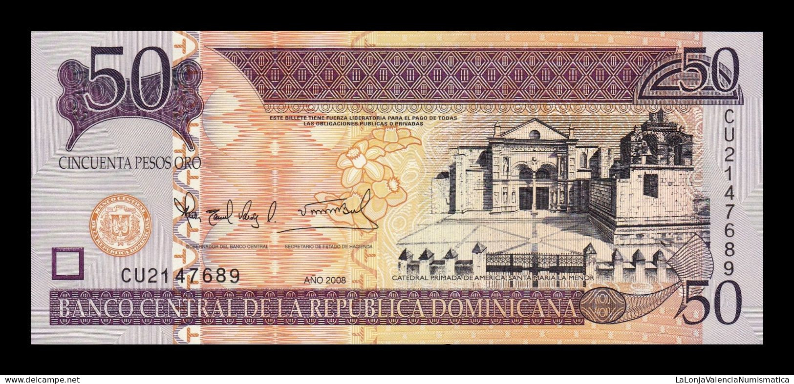 República Dominicana 50 Pesos Oro 2008 Pick 176b Sc Unc - República Dominicana