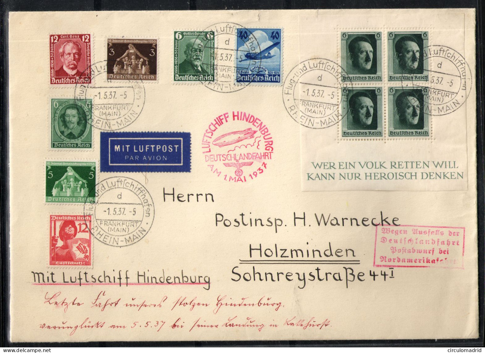 Alemania Imperio Nº 562/64,, 573/74, Aéreo 54 Y Hoja Bloque 8. Años 1935-37 - Brieven En Documenten