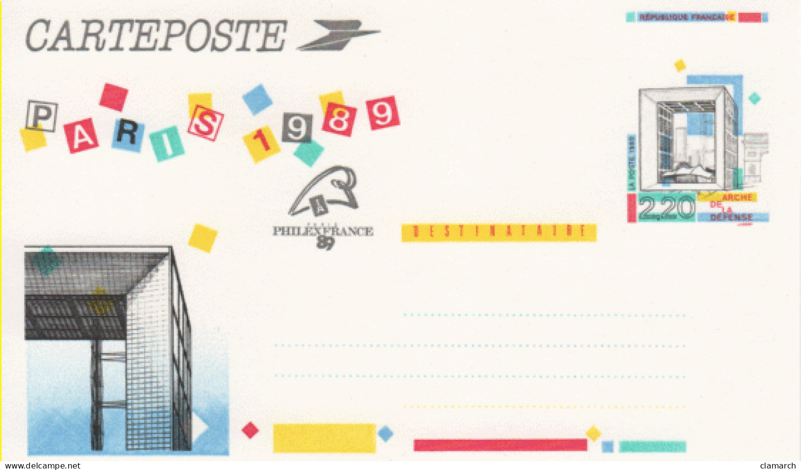 FRANCE-Entiers Postaux-Carteposte PARIS 1989 Philexfrance-Série De 5 Cartes Différentes - - Cartes Postales Types Et TSC (avant 1995)