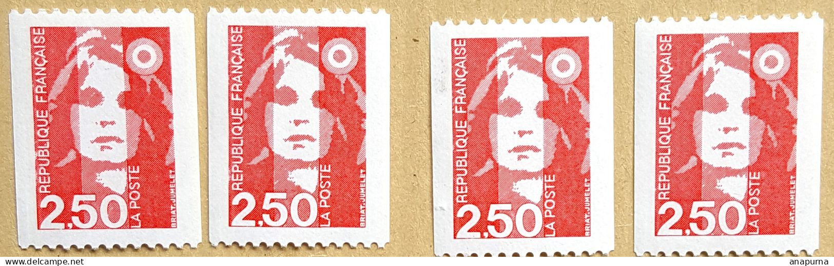Lot 4 Timbres Roulette Briat, 2719a, Marianne, Bicentenaire, 2,50F - Coil Stamps